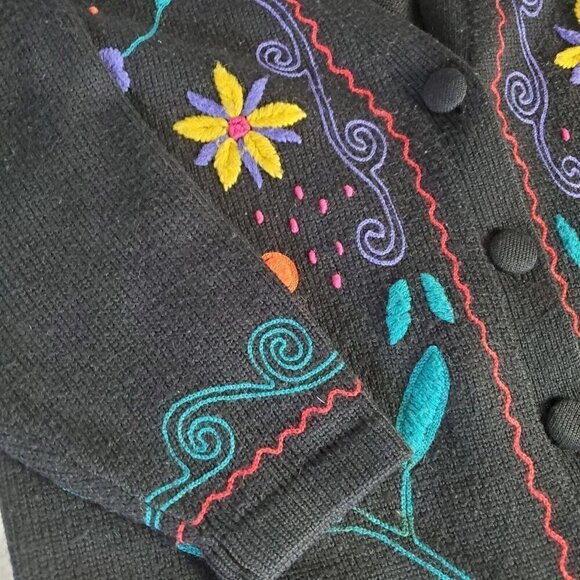 Vintage Hillary Paige‎ Cardigan Sweater Womens Large FlowersV-neck Art to wear - Picture 9 of 15